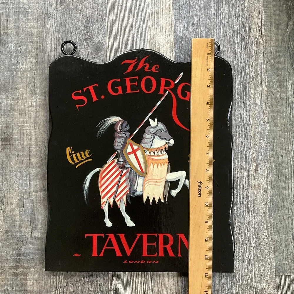 Vintage St. George Tavern British Pub Sign Hand Painted Wood Fine Ales Bar Decor